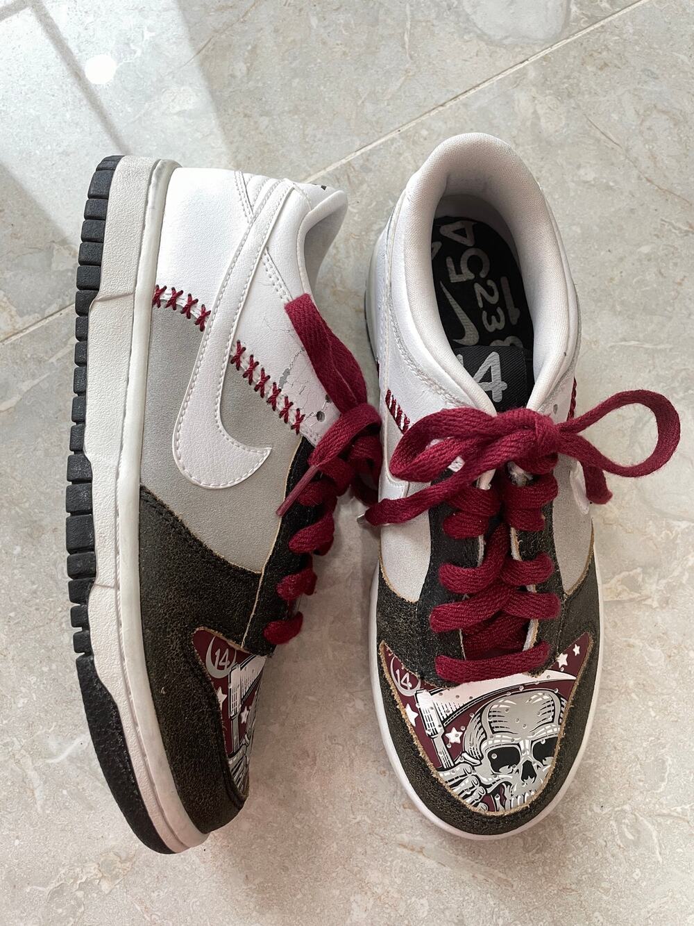 Nike Dunk Low Premium GS Grim Reaper 318299 111 Youth 4.5Y White Grey Skull